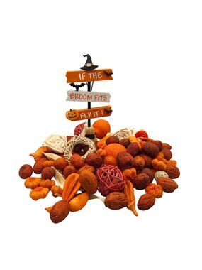 Halloween Potpourri Set Witch Sign Natural Fall Decor Orange Accents Bowl Filler